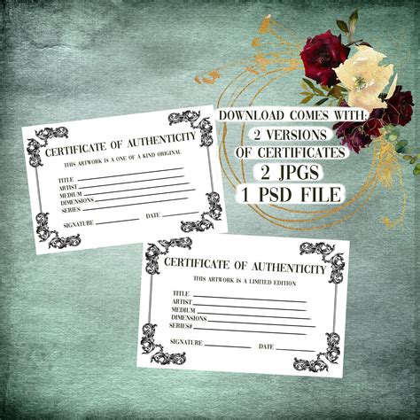 certificate  authenticity  artists template etsy