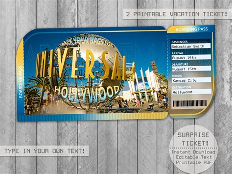 universal studios hollywood trip ticket editable file etsy