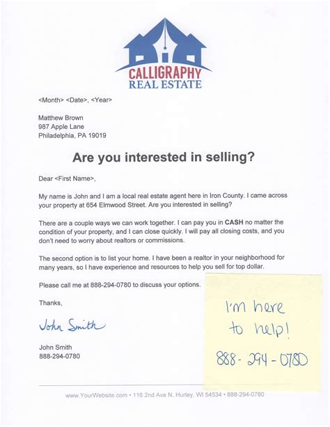 interested  selling real estate signature letter yellow letters