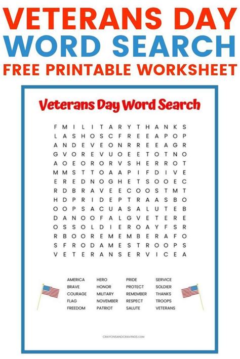 veterans day word search printable worksheet   words  find
