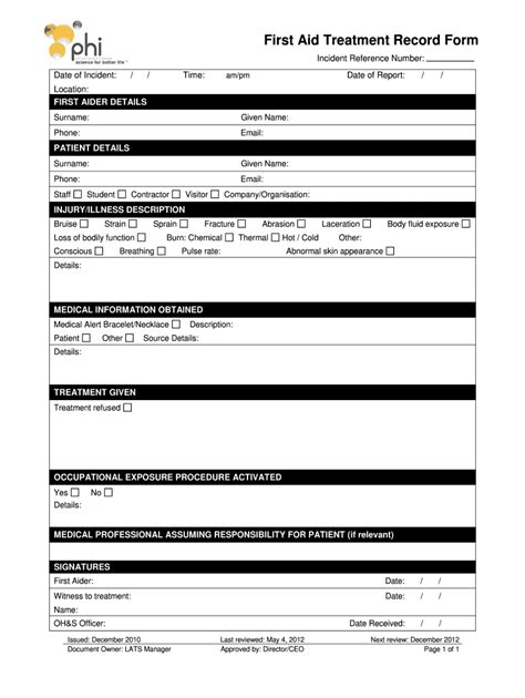 aid treatment form fill  printable fillable blank