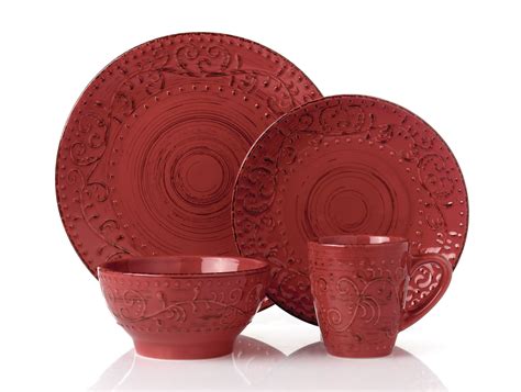 piece  stoneware dinnerware set distressed red