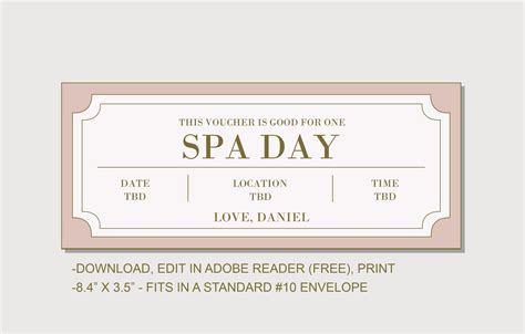 spa day coupon certificate instant  editable text etsy