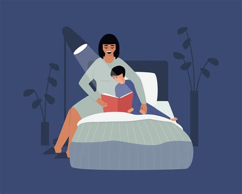 mom reads a bedtime story to her son 2183676 vector art at vecteezy