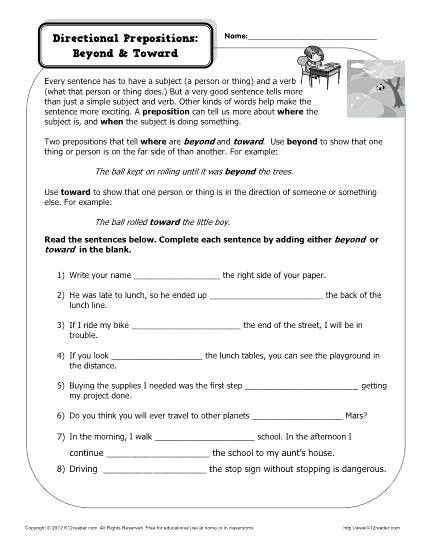 grade preposition worksheets printable worksheet template