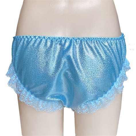 aqua shinny lace sissy frilly full panties bikini knicker underwear