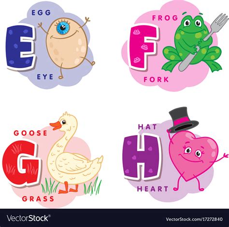 Alphabet Letter E F G H An Egg Frog Goose Heart Vector Image