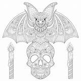 Halloween Bat Skull Coloring Pages Adult Mandala Candles Adults Skeleton Printable Sitting Patterns Print Maleficent Elements Each Beautiful Designs Template sketch template