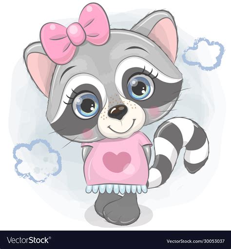 cartoon raccoon girl   bow   blue vector image