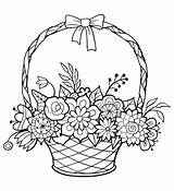 Flowers Basket Coloring Bow Pages Vector Ribbon Outline Handle раскраски Decorated Illustration Print все из категории Color Shutterstock Pic sketch template
