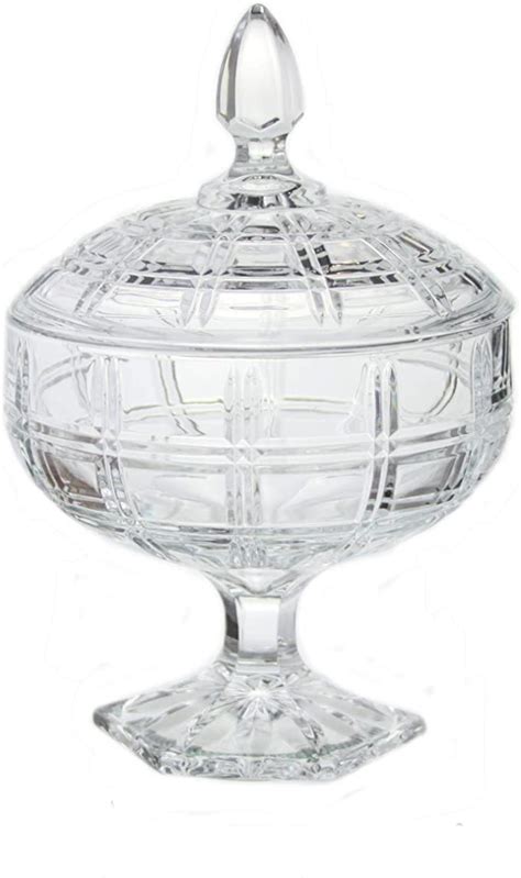large glass sweet bowl bonbon candy dish  lid crystal effect clear glass transparent footed