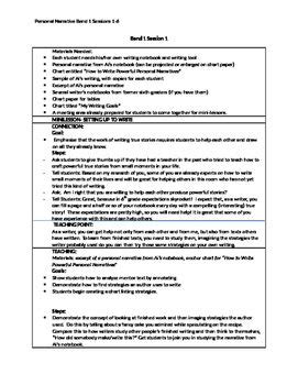 lucy calkins cheat sheets  personal narrative writing unit bend
