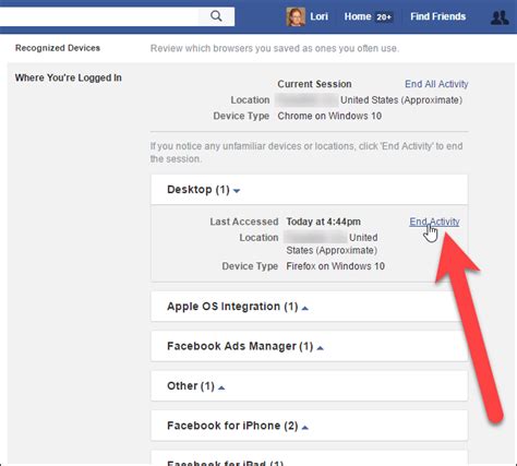how to see other devices logged into your facebook account