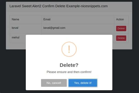 laravel sweet alert confirm delete