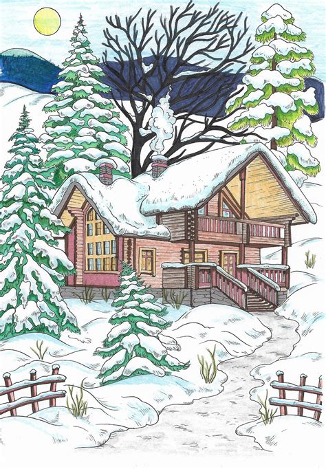 winter house coloring pages winter winter drawings christmas