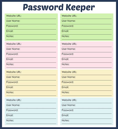 password keeper template printable