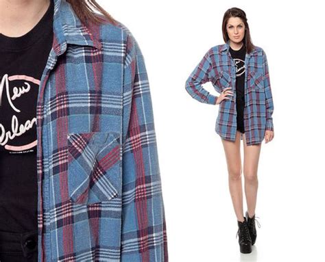 90s flannel shirt blue plaid grunge checkered red white 1990s lumberjack jacket vintage faded