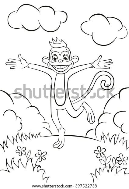 coloring pages  cute monkey hanging stock illustration