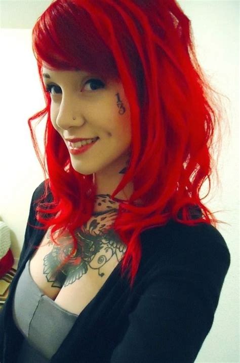 Tattooed Girl Red Hair Cool Hairstyles Beauty