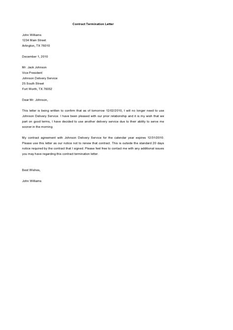 sample independent contractor termination letter