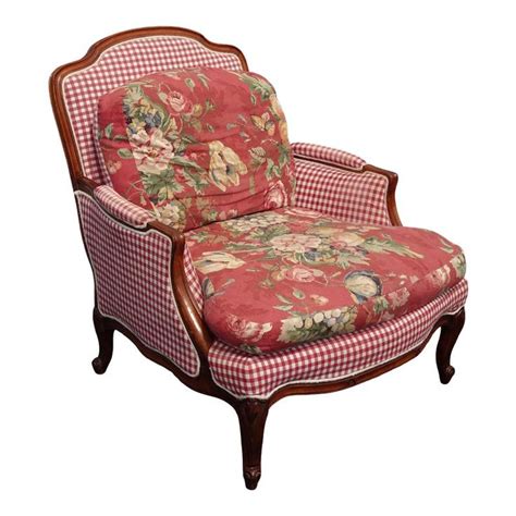 vintage french country ethan allen red plaid floral accent chair