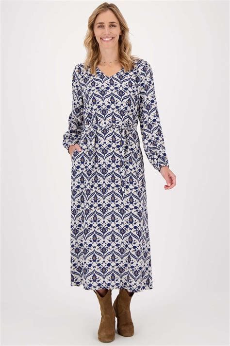maxi jurk met print    zusss jurk zandkobaltblauw