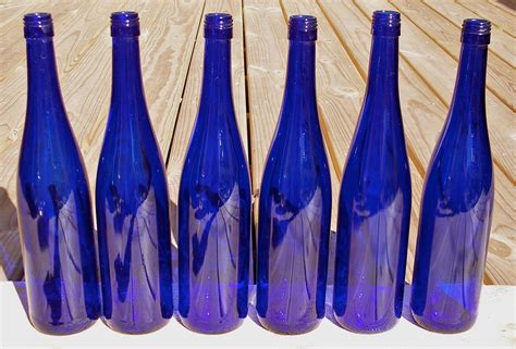 Cobalt Blue Hock Style 750 Ml Glass Wine Bottles Set Of 6