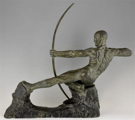 Art Deco Bronze Sculpture Male Nude Archer Hercules Victor