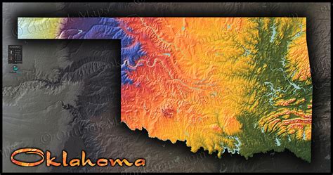oklahoma physical features map colorful topography terrain
