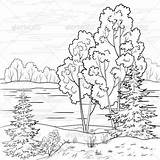 Coloring River Pages Outline Landscape Forest Graphicriver Print Printable Adult sketch template