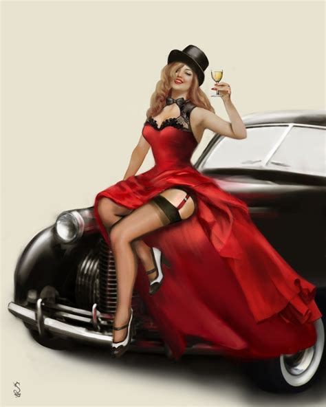 Vintage Pin Up Girls With Cars 2d Character Pinup