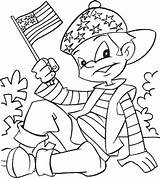 Coloring July 4th Flag Waving Pages Kids American Boy sketch template