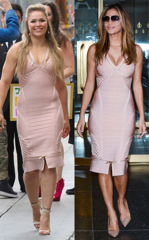 ronda rousey stuns in skin tight bandage dress—and nicole scherzinger wears it one day later
