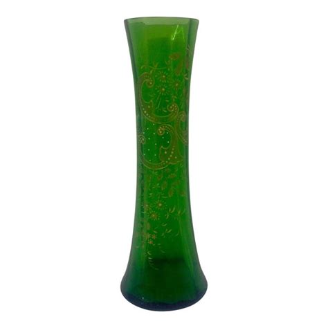 Signed Moser Fluted And Gilt Green Glass Vase Chairish