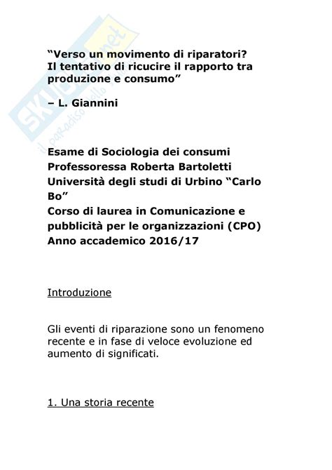 Riassunto Esame Sociologia Dei Consumi Prof Bartoletti