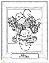 Gogh Van Famous Sunflowers Coloring Worksheets Worksheet Colouring Vincent Sunflower Color Paintings School Pages Artist Sheets Education Arts Artists Choose sketch template