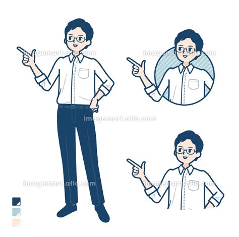 シャツを着た男性が指差して解説しているイラスト [199861349] イメージマート
