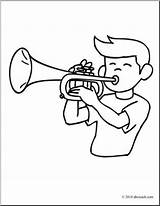 Trumpet Cartoon Getdrawings Drawing Playing Coloring sketch template