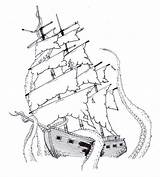 Ship Pirate Kraken Drawing Tattoo Outline Ships Simple Sinking Sunken Tattoos Designs Stencil Getdrawings Deviantart Old Traditional Trophies Stencils Template sketch template