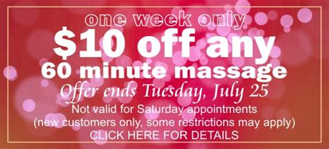 10 off any 60 massage one week only relax heal new