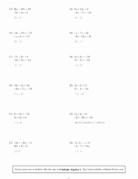 systems  equations elimination method worksheet answers