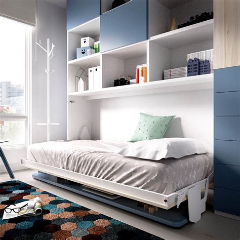 single horizontal wall bed  desk overhead storage bbt furniture