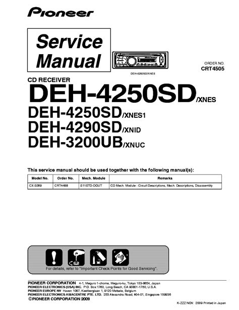 pioneer deh sd sd ub sm service manual  schematics eeprom repair info