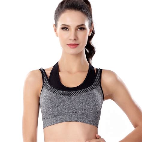 professional quick dry sport bra fake two pieces padded push up