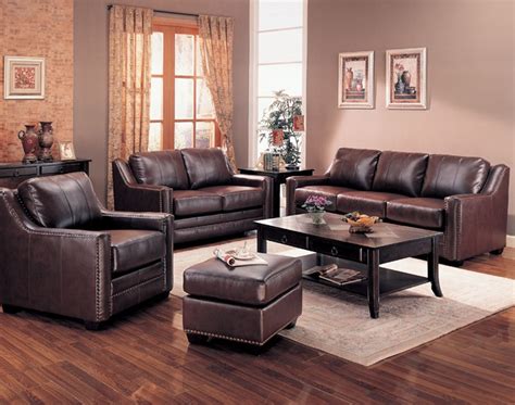 gibson leather living room set  brown sofas