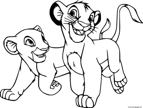 young simba walking  nala coloring page printable