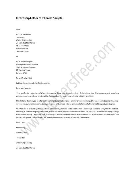 internship letter  interest sample
