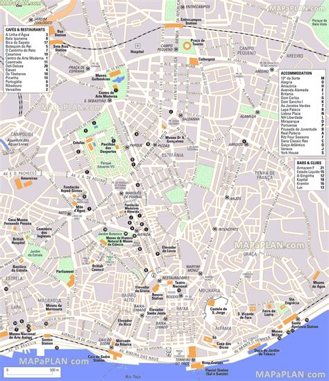 kaart van lissabon toeristisch attracties en monumenten van lissabon