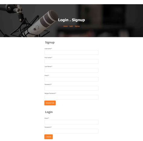 podcast website login signup page  html template  php