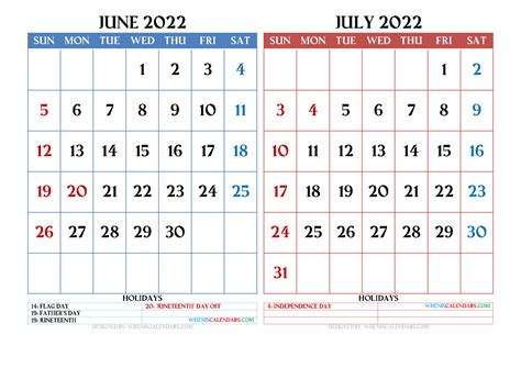 june july printable calendar  calendar printable